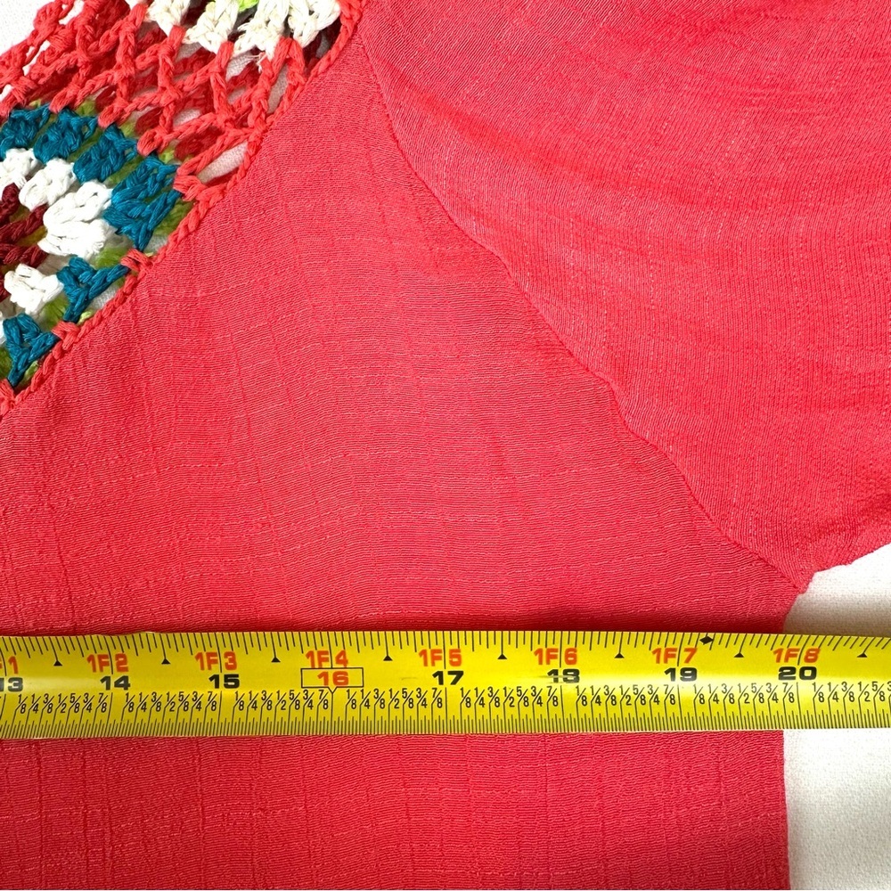 Asha Multi Colored Crochet Square Boho Peasant Shirt - Picture 5 of 6